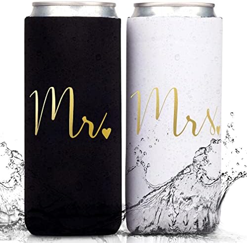  Wedding Can Coolers Mr And Mrs Gifts - Just Married Decorations, Wedding Day & Honeymoon Essentials, Presents For Newlywed Gifts For Couples, Wedding Gifts For Bride To Be And Groom - Gold