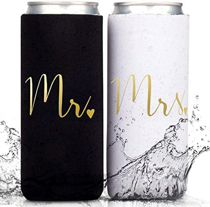  Wedding Can Coolers Mr And Mrs Gifts - Just Married Decorations, Wedding Day & Honeymoon Essentials, Presents For Newlywed Gifts For Couples, Wedding Gifts For Bride To Be And Groom - Gold