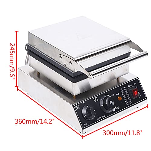  Electric Waffle Maker Machine 2000W, 4 Slice Nonstick Waffle Maker, Commercial Stainless Steel Square Waffle Maker, Temperature And Time Control, For Restaurant Bakeries Snack Bar Home, 50~300℃