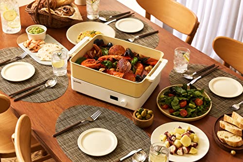  Dr.HOWS Shabu Shabu Hotpot, Barbecue And Grill Cookware Set - Doran Doran Multi Cooker YELLOW With Young Stain SIMPLE Tweezers Tongs For Party, Family And Friend Gathering
