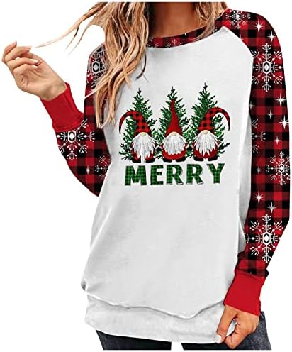  Womens Causal Loose Crewneck Cute Plus Size Sweatshirts Long Sleeve Christmas Print Crew Neck Pullover Top Streetwear