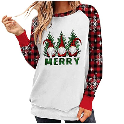  Womens Crewneck Sweatshirt Cute Plus Size Christmas Print Long Sleeve Sweatshirts Crew Neck Pullover Top Streetwear