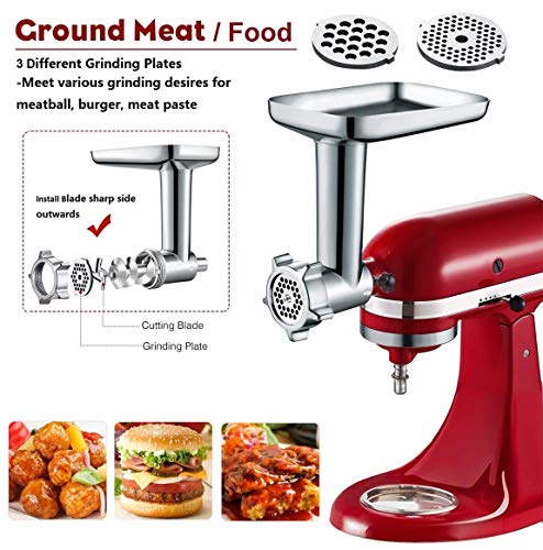  Meat Grinder Attachment For Kitchenaid Stand Mixer, Including 3 Sausage Stuffer Accessory, Metal Food Grinder, Gvode Meat Grinder Kitchenaid