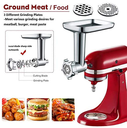  Meat Grinder Attachment For Kitchenaid Stand Mixer, Including 3 Sausage Stuffer Accessory, Metal Food Grinder, Gvode Meat Grinder Kitchenaid