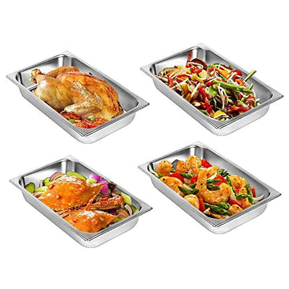  4 Pcs Hotel Pan Steam Table Pans With Lid, 4" Deep Full Size Stainless Steel Food Pan With Cover, Buffet Servers Pans Food Warmer Catering Pan Hot Steam Tray Water Pan For Restaurant Commercial