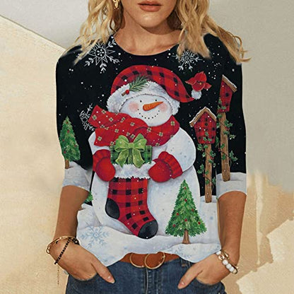  Sweatshirts For Women Loose Fit Cute Loose Tops Sweatshirts Long Sleeve Fashion Christmas Print Pullover Top Fall