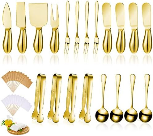  Charcuterie Board Accessories Cheese Spreader Knife Set Cheese Butter Knife Stainless Steel Mini Serving Tongs Spoons Appetizer Forks For Pastry Christmas (Silver, 20 Pieces)