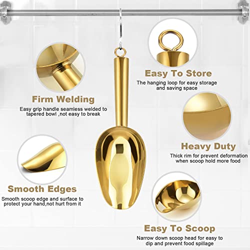  Small Ice Scoop, P&P CHEF 6OZ Stainless Steel Candy Food Flour Scoop, Utility For Kitchen Garden Bar Wedding Bath, Heavy Duty & Non Toxic & Easy Clean, (Gold)