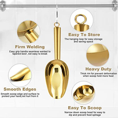 3OZ Mini Scoop Set Of 2, P&P CHEF Stainless Steel Candy Sweet Ice Cube Scoop For Home Bar Buffet Wedding Canisters, Easy Clean & Durable - Gold