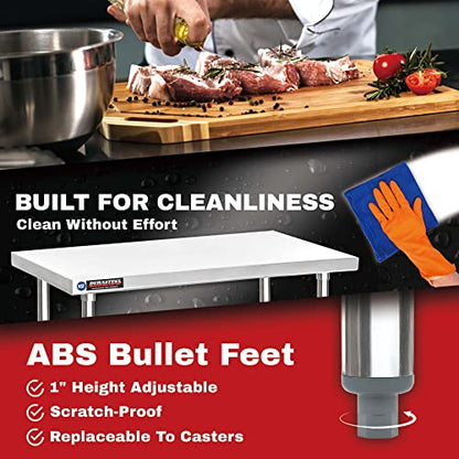  Food Prep Stainless Steel Table - DuraSteel 30 X 12 Inch Commercial Metal Workbench With W/Die Cast Corner Brackets - NSF Certified - For Restaurant, Warehouse, Home, Kitchen, Garage