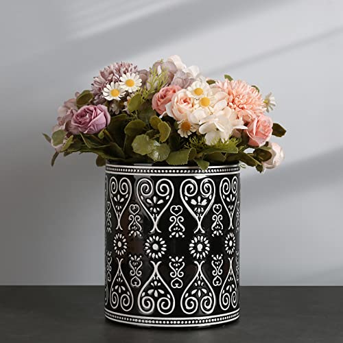 Ceramic Utensil Holder For Kitchen Counter - Large Black Utensil Crock For Countertop Organization - Modern Farmhouse Decor Kitchen Accessories - Dishwasher Safe