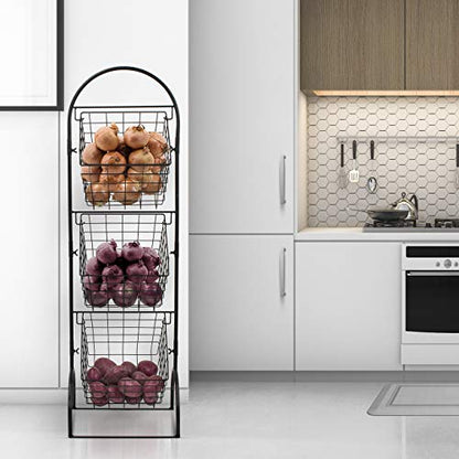  Sorbus 3-Tier Wire Market Basket Storage Stand For Fruit, Vegetables, Toiletries, Household Items, Stylish Tiered Serving Stand Baskets For Kitchen, Bathroom Organization (3 Tier)