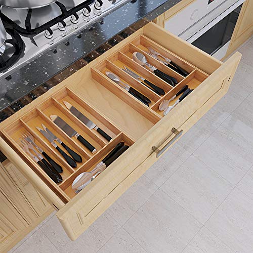  Utensil Drawer Organizer, Cutlery Tray Desk Drawer Organizer Silverware Holder Kitchen Knives Tray Drawer Organizer, 100% Pure Bamboo Cutlery In Natural Color (9.75)