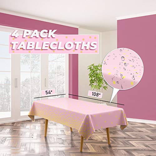  Pink Paper Plates And Napkins Party Supplies Serves 50, 4 Pack Tablecloths, Cups, Utensil, Straws Included For Girl Baby Shower, Pincess Theme Party, Birthday, Wedding, Total 354 PCS