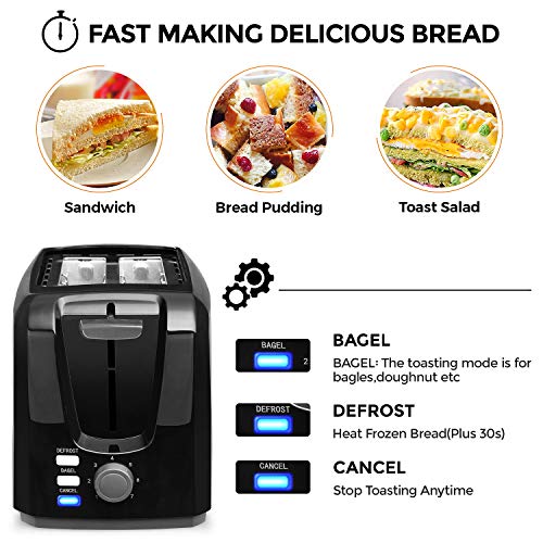  Toaster 2 Slice Stainless Steel Black Bagel Toasters Evenly And Quickly With 2 Wide Slots 7 Shade Settings And Removable Crumb Tray For Bread Waffles