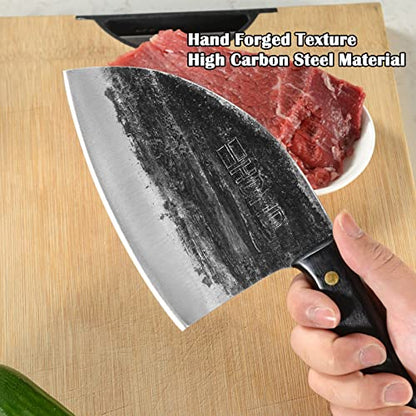  Serbian Chefs Knife Hand Forged Knives Cleaver Knife For Meat Cutting, Full Tang High Carbon Steel Butcher Knife, Kitchen Cleaver Knife For Home Or Outdoor Cooking, Camping, BBQ