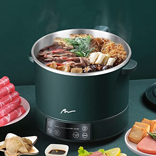  Long Lasting 3L Premium Smart Lifting Electric Hot Pot Electric Shabu Shabu 800W Food Grade Stainless Steel, Low Sugar Cooker Steamer / 3L For Rice Shabu Shabu Noodles Soup Ramen Measuring Cup, Steaming Basket (Green)