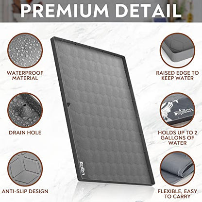  RESILION Flexible Waterproof Grey Silicone Under Sink Mat For Kitchen Cabinet With Drain Hole, 34" X 22" Silicone Under Sink Mat Liner Hold Up To 2 Gallons Liquid Sink Mats For Bottom Of Kitchen Sink