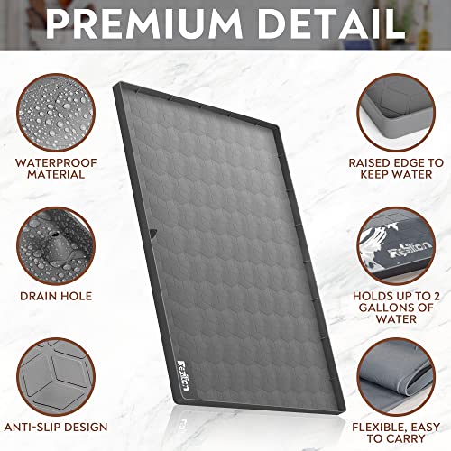  RESILION Flexible Waterproof Grey Silicone Under Sink Mat For Kitchen Cabinet With Drain Hole, 34" X 22" Silicone Under Sink Mat Liner Hold Up To 2 Gallons Liquid Sink Mats For Bottom Of Kitchen Sink