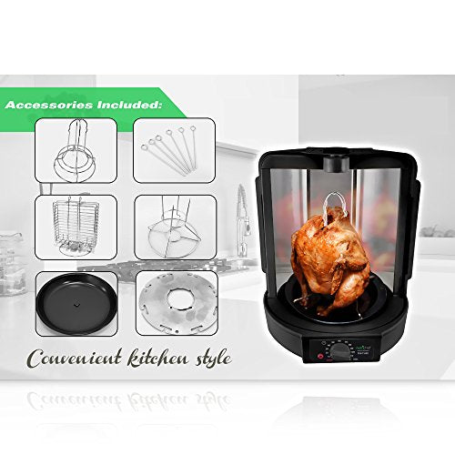  Vertical Countertop Rotisserie Oven Roaster, Rotating Shawarma And Kebab Machine With Skewer And Rack, Basket Tower, Roasting Rack, Poultry Tower, Drip Tray, For Meat Chicken Turkey Lamb