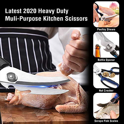  Latest 2020 Heavy Duty Kitchen Shears With Unique Curve Blade, No Rust Cooking Knives Multi-purpose Scissors For Turkey Poultry Chicken Meat Bone Nuts Cardboard