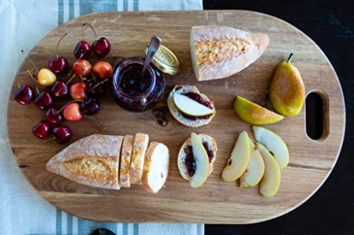  American Oak Wood Oversized Serving Board 20.5" X 13" | Extra Large Charcuterie Board | Cheese Board With Handle For Serving Cheeses, Meats, Crackers, And Wine | Unique Gift (Oval Cutting Board)