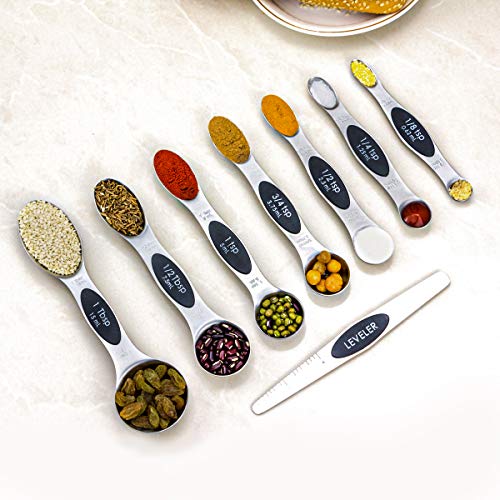  Measuring Spoons 18/8 Stainless Steel Measuring Spoons Set Of 7 Piece With 1 Leveler Dry And Liquid Ingredients (Dual Sided)