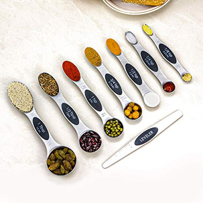  Measuring Spoons 18/8 Stainless Steel Measuring Spoons Set Of 7 Piece With 1 Leveler Dry And Liquid Ingredients (Dual Sided)
