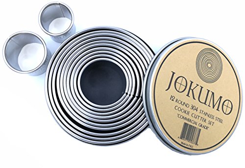  12 Piece Plain Round Pastry / Cookie Cutter Set Heavy Duty Commercial Grade 18/8 304 Stainless Steel - Metal Marked Size – Perfect For Cooking Enthusiast