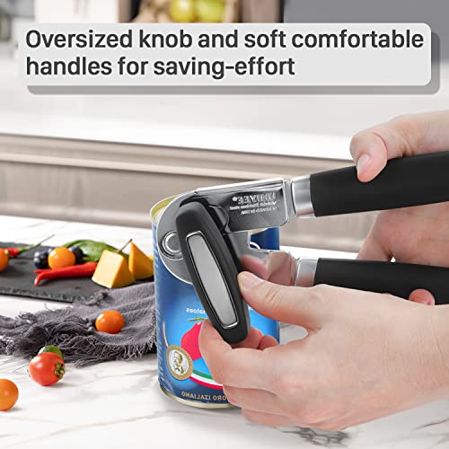  Can Opener Manual, UHIYEE Hand Held Can Opener Heavy Duty- Anti-Slip Grip, Sharp Cutting Wheel, Magnetic Lids Lifter - Perfect For Seniors With Arthritis