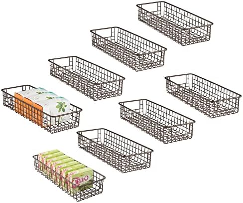  MDesign Metal Wire Food Storage Basket Organizer With Handles For Organizing Kitchen Cabinets, Pantry Shelf, Bathroom, Laundry Room, Closets, Garage - Concerto Collection - 8 Pack - Soft Brass