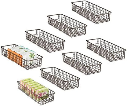  MDesign Metal Wire Food Storage Basket Organizer With Handles For Organizing Kitchen Cabinets, Pantry Shelf, Bathroom, Laundry Room, Closets, Garage - Concerto Collection - 8 Pack - Soft Brass