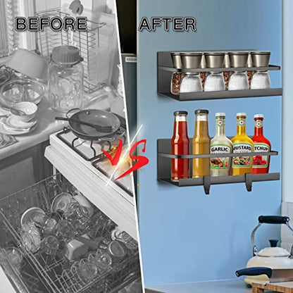  Siasky 2Pcs Magnetic Spice Rack, Magnetic Shelf For Refrigerator Magnetic Fridge Shelf With 4 Removable Hooks For Kitchen Space Saver