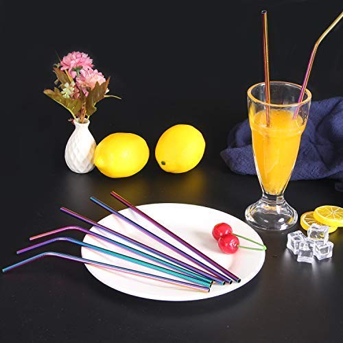  Metal Straws Drinking Straws 10.5" Stainless Steel Straws Reusable 8 Set - Ultra Long Rainbow Color-Cleaning Brush For 20/30 Oz For Yeti