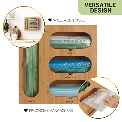  Ziplock Bag Organizer, Bamboo Organizer, Plastic Bag Organizer For Kitchen, Compatible With Gallon, Quart, Sandwich And Snack Variety Size Bag