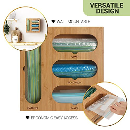  Ziplock Bag Organizer, Bamboo Organizer, Plastic Bag Organizer For Kitchen, Compatible With Gallon, Quart, Sandwich And Snack Variety Size Bag