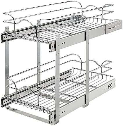  Rev-A-Shelf 5WB2-0922CR-1 9 X 22 Inch 2-Tier Wire Pull Out Storage Shelf Drawer Basket W/100lb Capacity For Kitchen Base Cabinet Organization, Chrome
