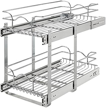  Rev-A-Shelf 5WB2-0922CR-1 9 X 22 Inch 2-Tier Wire Pull Out Storage Shelf Drawer Basket W/100lb Capacity For Kitchen Base Cabinet Organization, Chrome