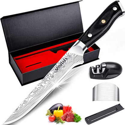  6" Boning Knife, Sharp Kitchen Cooking Knife With Finger Guard And Knife Sharpener, German High Carbon Stainless Steel EN1.4116 Chef’s Knife With Micarta Handle And Gift Box