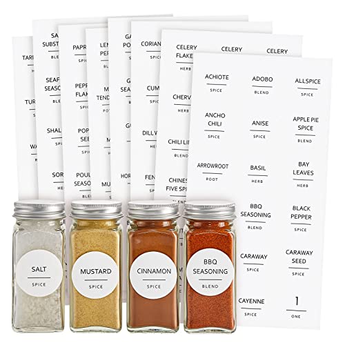  144 Spice Labels Stickers, White Spice Jar Labels Preprinted For Spice Jar Lids, Seasoning Herbs Spice Rack Organization, Water Resistant, Black Minimalist (Round 1.5 In)