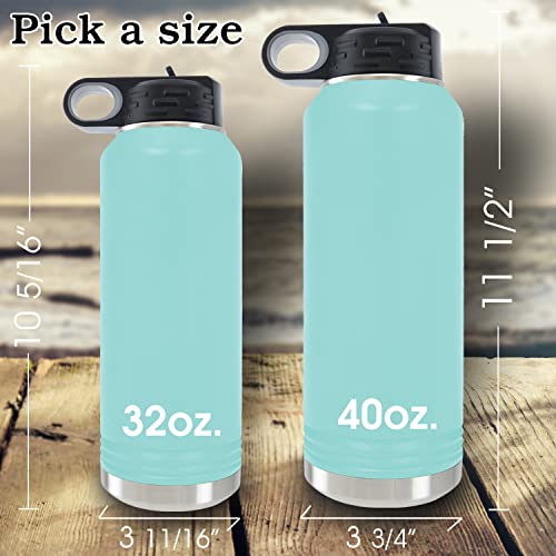  Nalized Water Bottle 40oz/32oz With Flip-Top Lid And Straw, Customized Vacuum Insulated Water Flask, Stainless Steel Sports Double Wall Thermos, Name/Text Engraved By IProductsUS (Teal)