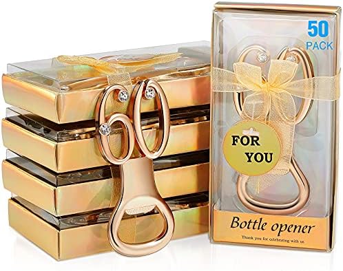  50 Pcs Golden Bottle Opener Birthday Party Favors, Rhinestones Wedding Anniversary For Guests Beer Opener Favor Gift Party Decor (60th Style)