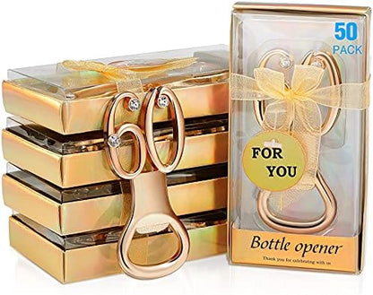 50 Pcs Golden Bottle Opener Birthday Party Favors, Rhinestones Wedding Anniversary For Guests Beer Opener Favor Gift Party Decor (60th Style)