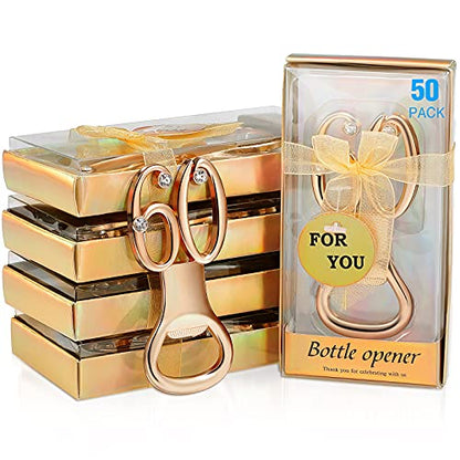  50 Pcs Golden Bottle Opener Birthday Party Favors, Rhinestones Wedding Anniversary For Guests Beer Opener Favor Gift Party Decor (60th Style)