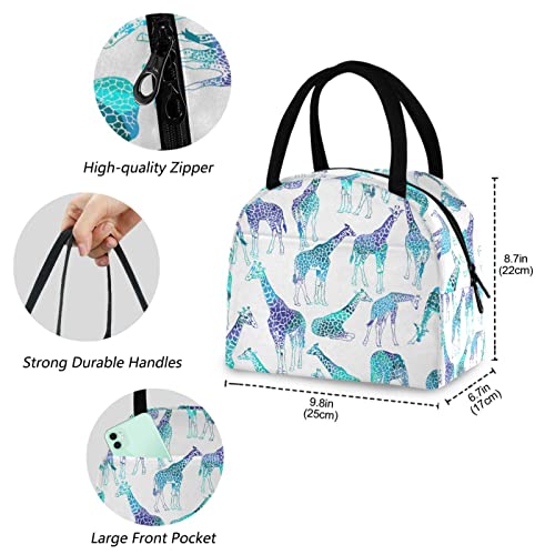  Abstract Giraffes Pattern Reusable Lunch Tote Bag With Front Pocket Zipper Closure Insulated Thermal Cooler Container Bag For Man Women Work Picnic Travel Beach Fishing
