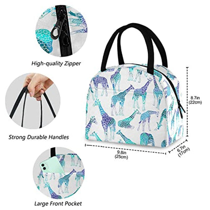  Abstract Giraffes Pattern Reusable Lunch Tote Bag With Front Pocket Zipper Closure Insulated Thermal Cooler Container Bag For Man Women Work Picnic Travel Beach Fishing