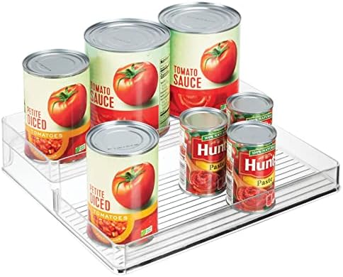  MDesign Plastic Kitchen Food Storage Organizer Shelves, Spice Rack Holder For Cabinet, Cupboard, Countertop, Pantry - Holds Jars, Baking Supplies, Canned Food - 2 Levels - Clear