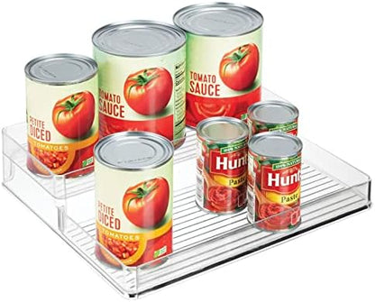 MDesign Plastic Kitchen Food Storage Organizer Shelves, Spice Rack Holder For Cabinet, Cupboard, Countertop, Pantry - Holds Jars, Baking Supplies, Canned Food - 2 Levels - Clear
