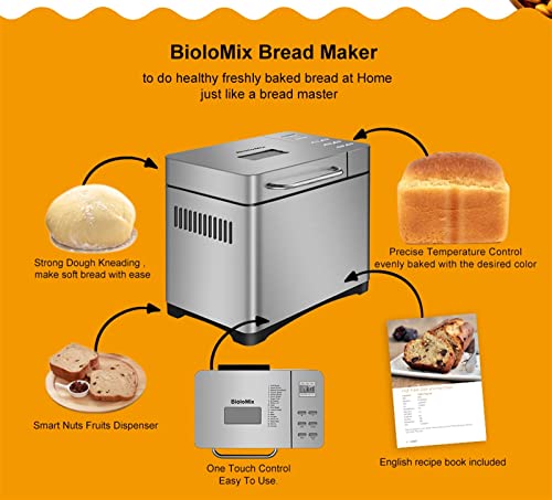  WOCOYOMBJ Bread Maker Stainless Steel Automatic Bread Making Machine 650W Programmable Bread Making Machine With 3 Bread Size Fruit Nut Dispensers (Size : UK)