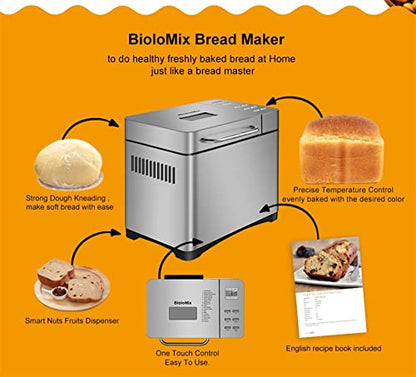  WOCOYOMBJ Bread Maker Stainless Steel Automatic Bread Making Machine 650W Programmable Bread Making Machine With 3 Bread Size Fruit Nut Dispensers (Size : UK)
